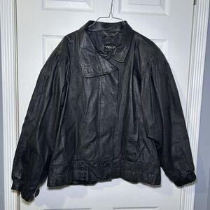 PELLE Jacket Men's Medium Black Leather Croc Embossed Bomber Full Zip Lined